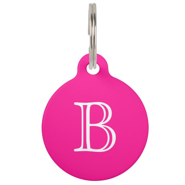 Deep Pink Monogram Initial Name Pet Name Tag (Front)