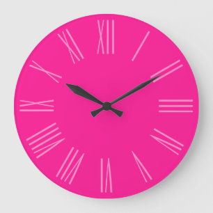 Deep Pink Monotone Roman Numerals Large Clock
