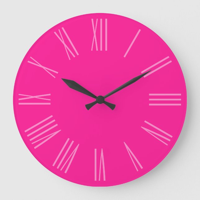 Deep Pink Monotone Roman Numerals Large Clock (Front)