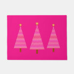 Deep Pink Ombre Retro Modern Christmas Trees Doorm Doormat