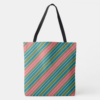 Deep Pink Pale Pink Teal Green Gold-effect Stripes Tote Bag
