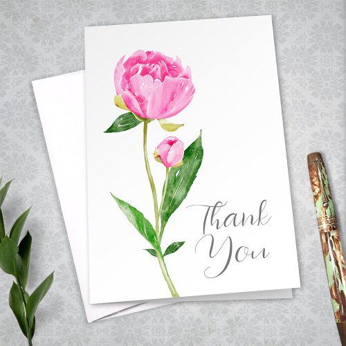 Deep Pink Peony Illustrated Thank You Note Card