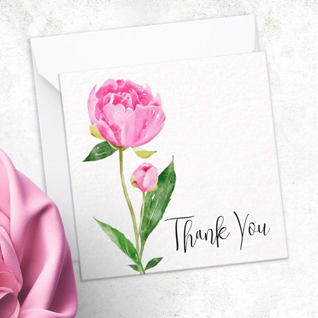 Deep Pink Peony Illustrated Thank You Note Card (Creator Uploaded)