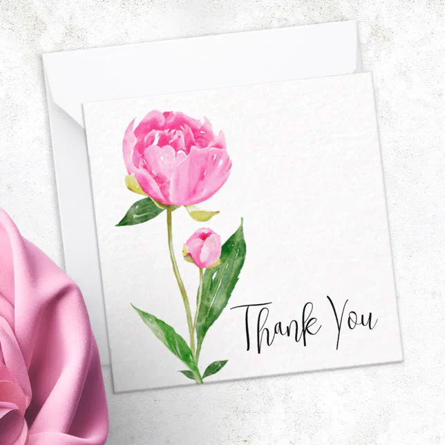 Deep Pink Peony Illustrated Thank You Note Card | Zazzle