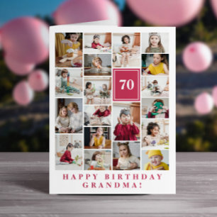 Deep Pink Photo Collage Happy Birthday Grandma Card