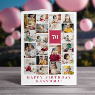 Deep Pink Photo Collage Happy Birthday Grandma Card