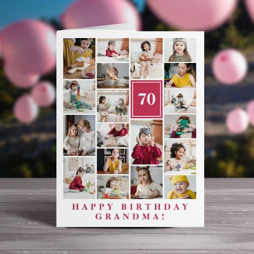 Deep Pink Photo Collage Happy Birthday Grandma Card