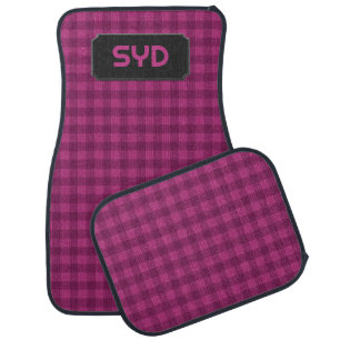 Deep Pink Plaid - Magenta Squares - your initials Car Floor Mat