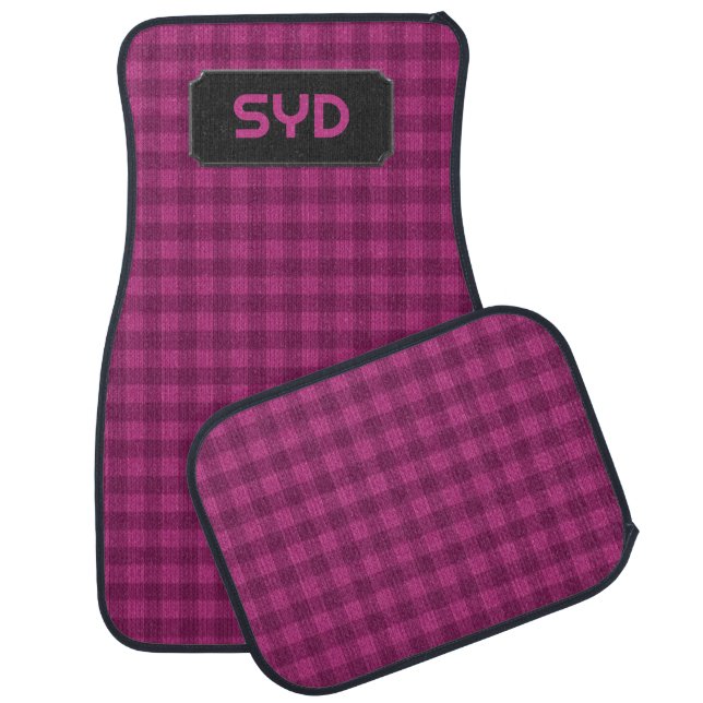 Deep Pink Plaid - Magenta Squares - your initials Car Floor Mat (Set)