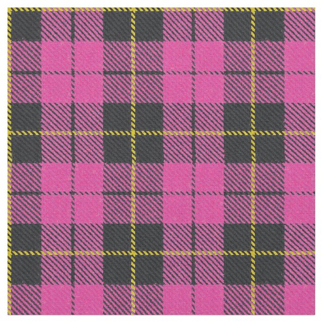 Deep pink plaid yellow/gold/black stripe fabric (Close Up)