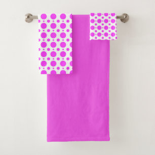 Deep Pink Polka Dot and Solid Bath Towel Set