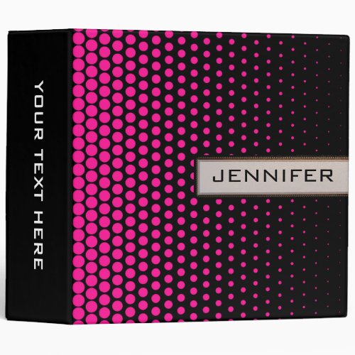 Deep Pink Polka Dot Elegant Modern Black 3 Ring Binder