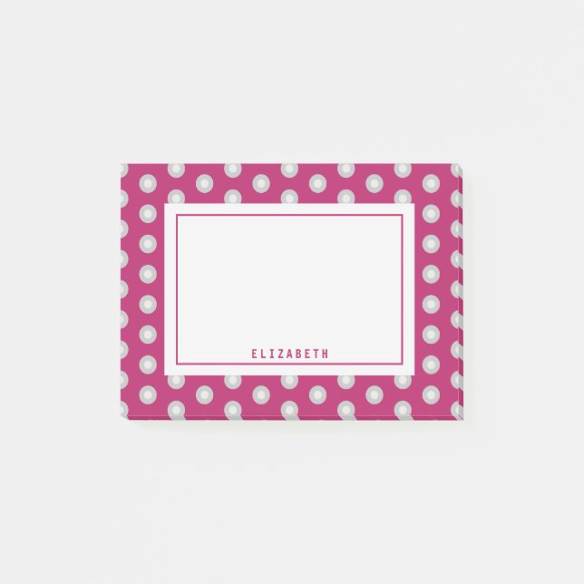 Deep Pink Polka Dot Name Template Post-it Notes (Front)