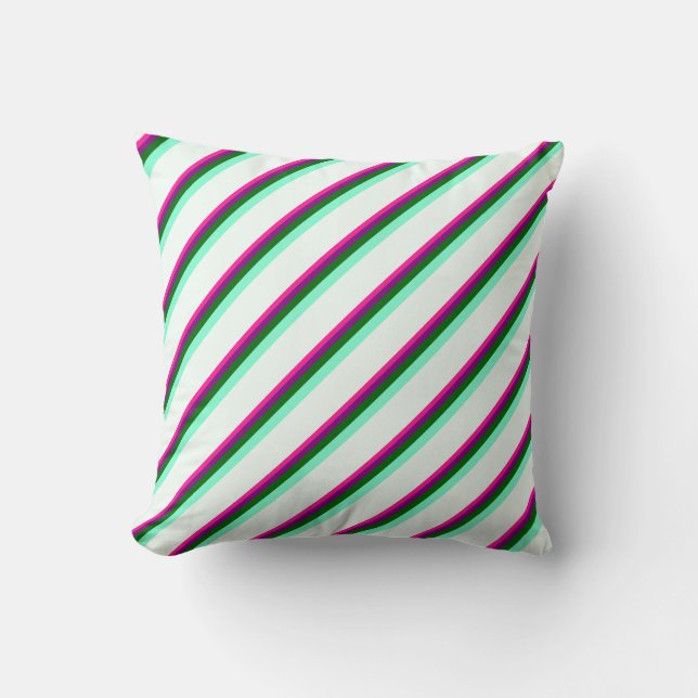 Deep Pink, Purple, Green, Aquamarine & Mint Cream Throw Pillow (Front)