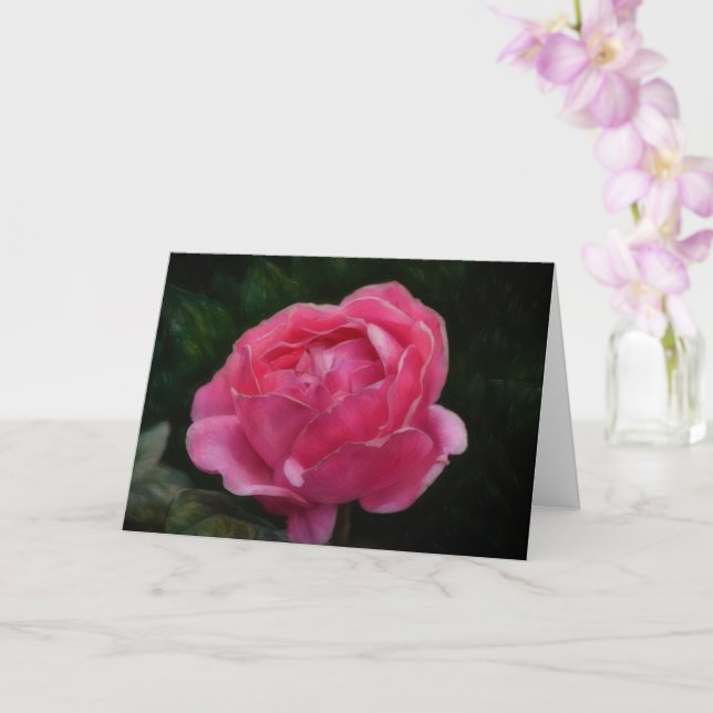 Deep Pink Rose Dramatic Art Note Card (Orchid)
