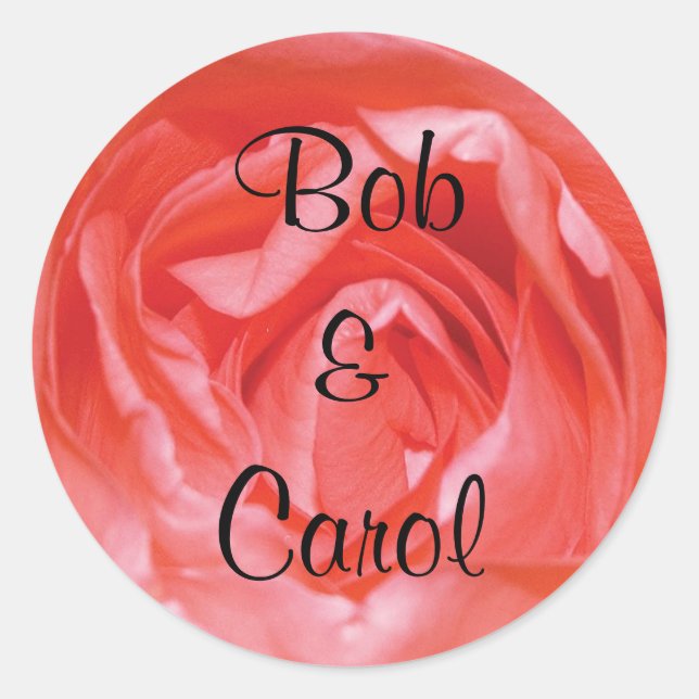 Deep Pink Rose Personalized Wedding Classic Round Sticker (Front)