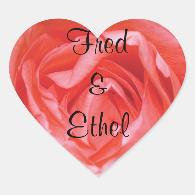 Deep Pink Rose Personalized Wedding Heart Sticker (Front)