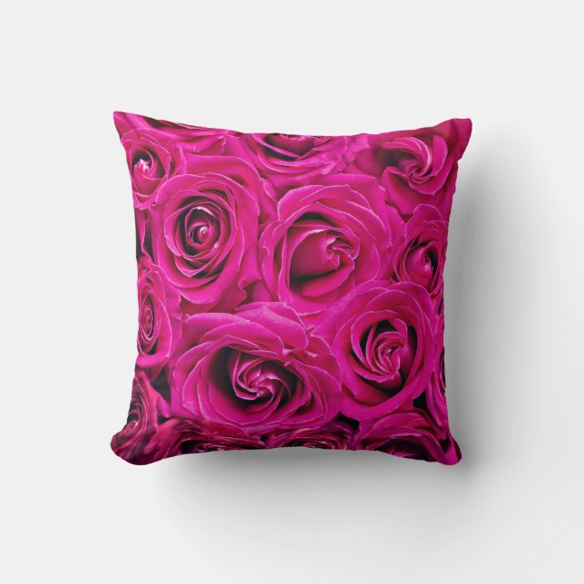 Deep Pink Roses Throw Pillow (Front)