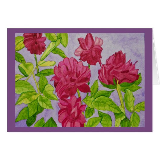 Deep Pink Roses Watercolor Cards (Front Horizontal)