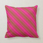[ Thumbnail: Deep Pink & Sienna Colored Lined Pattern Pillow ]
