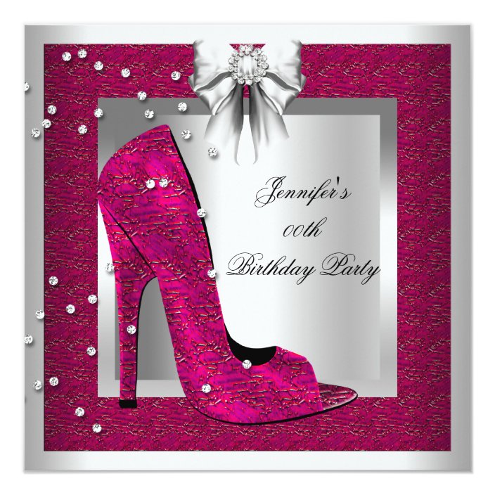 Deep Pink Silver High Heel Shoe Birthday Party Invitation | Zazzle.com