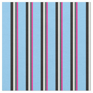Deep Pink, Slate Gray, Beige, Black & Sky Blue Fabric