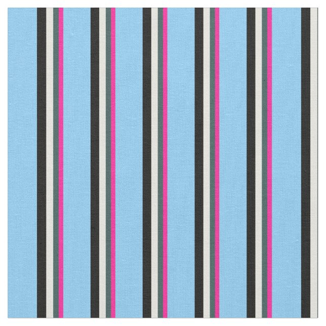 Deep Pink, Slate Gray, Beige, Black & Sky Blue Fabric (Close Up)