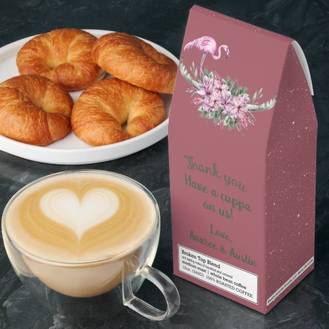 Deep Pink Stars Flamingo Wedding Thank You  Roasted Coffee (Breakfast)