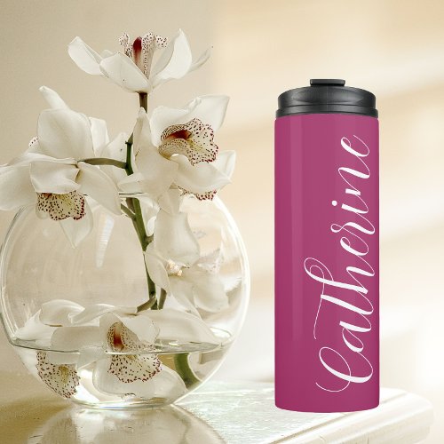 Deep Pink Stylized Bridesmaid Name Thermal Tumbler