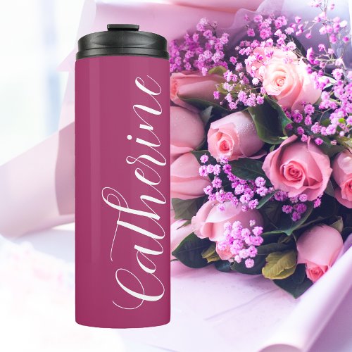 Deep Pink Stylized Maid of Honor Name Thermal Tumbler