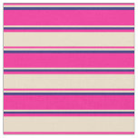[ Thumbnail: Deep Pink, Tan, and Midnight Blue Colored Lines Fabric ]
