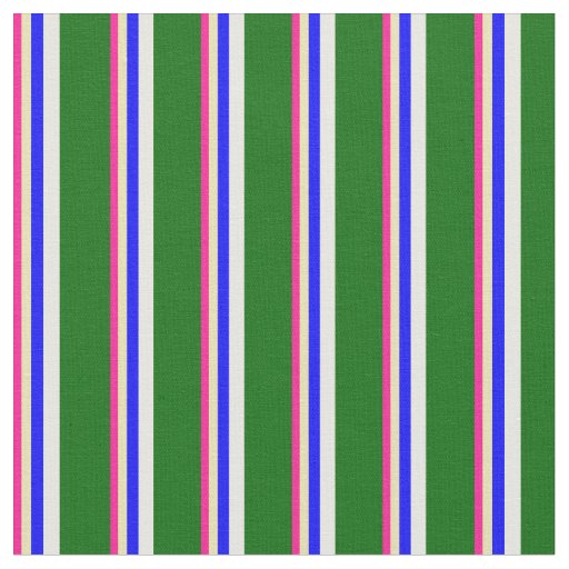 Deep Pink, Tan, Blue, White & Dark Green Lines Fabric