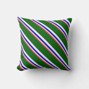 Deep Pink, Tan, Blue, White & Dark Green Lines Throw Pillow