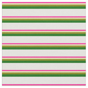 Deep Pink, Tan, Green, Dark Green, and White Fabric