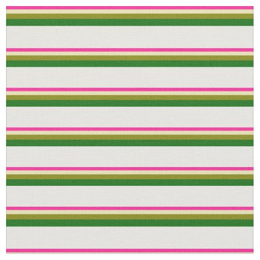 Deep Pink, Tan, Green, Dark Green, and White Fabric