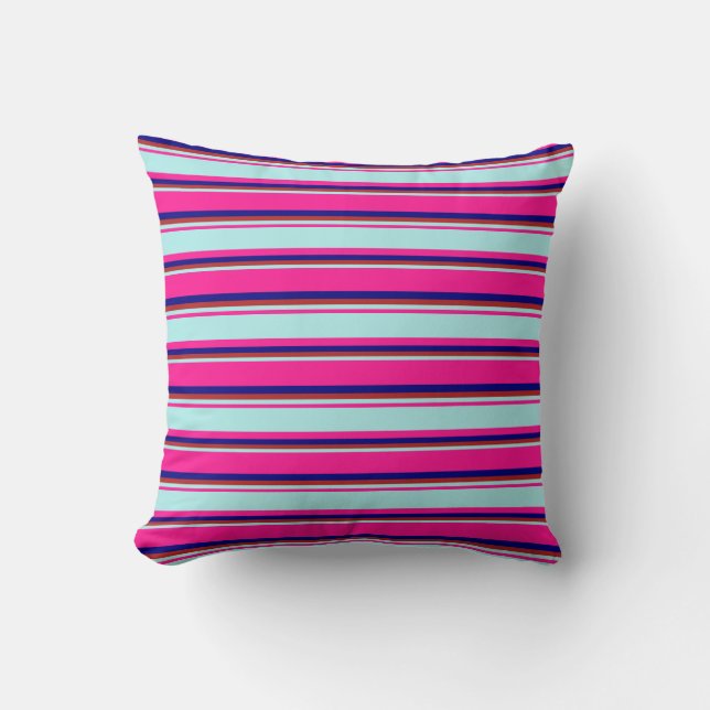 Deep Pink, Turquoise, Red & Blue Stripes Pattern Throw Pillow (Front)