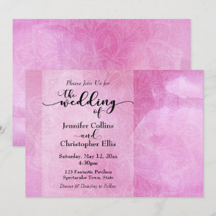 Deep Pink Watercolor Mandala Wedding Invitation