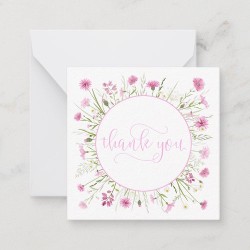 Deep Pink Wildflower Thank You Pretty Script Font Note Card