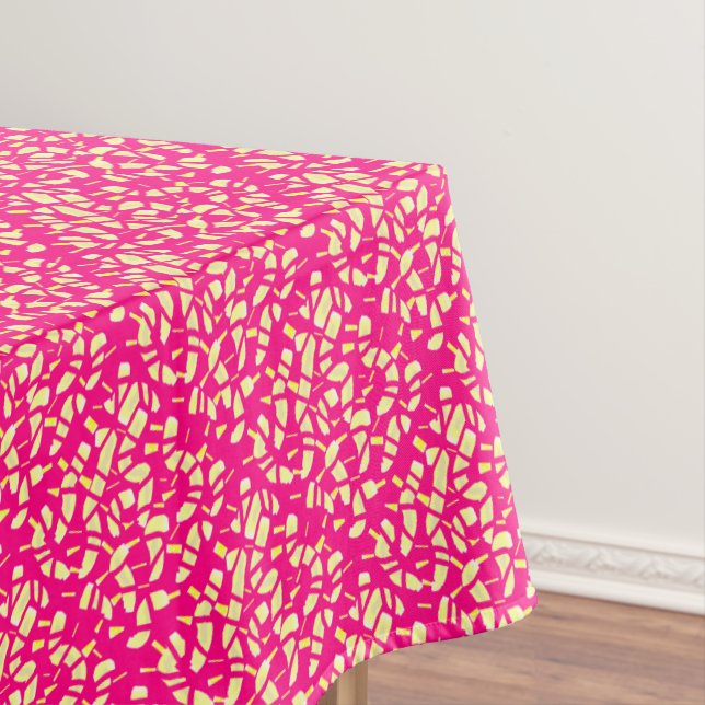Deep pink with tiny lemon and cream patterns on it tablecloth (In Situ)