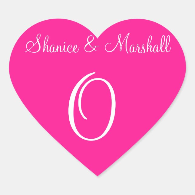 Deep Pink Your Own Initial Weddings Heart Sticker (Front)