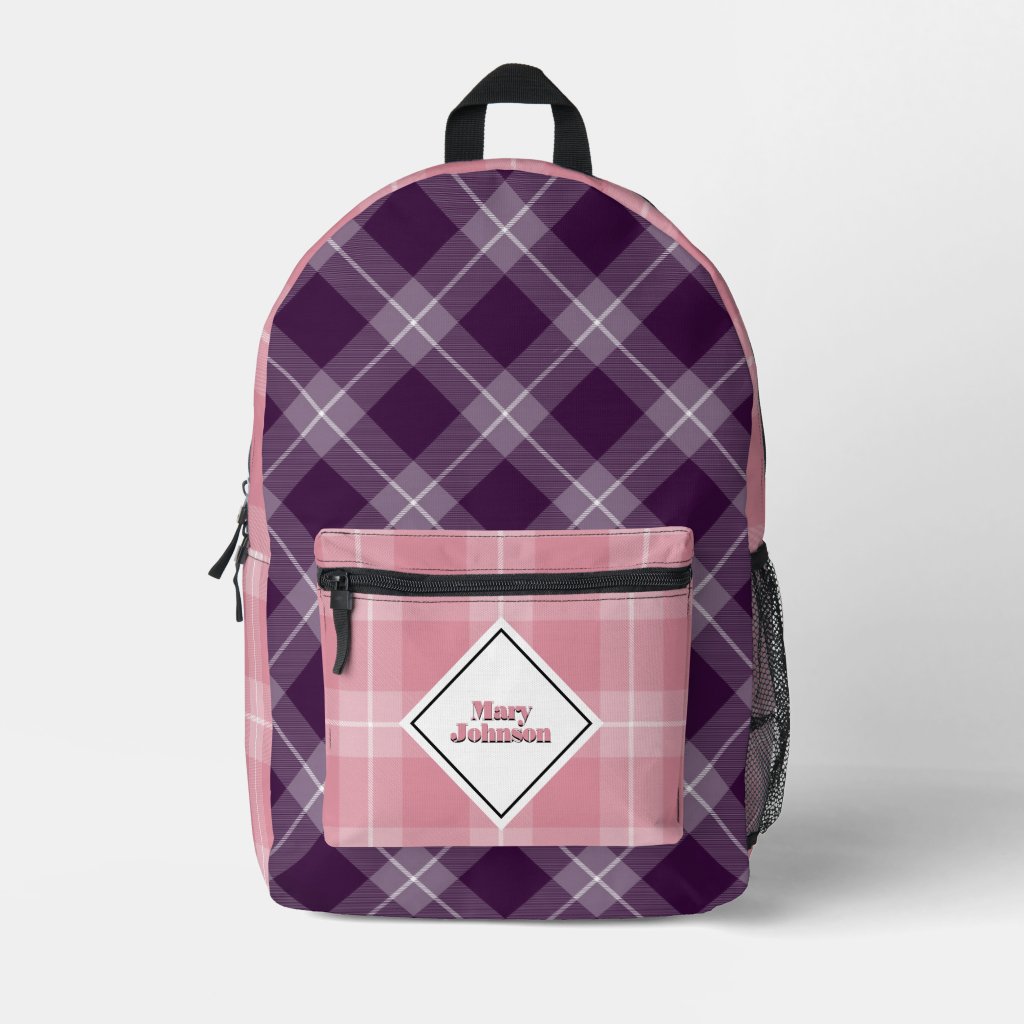 Deep plum and soft pink Plaid  personalized 