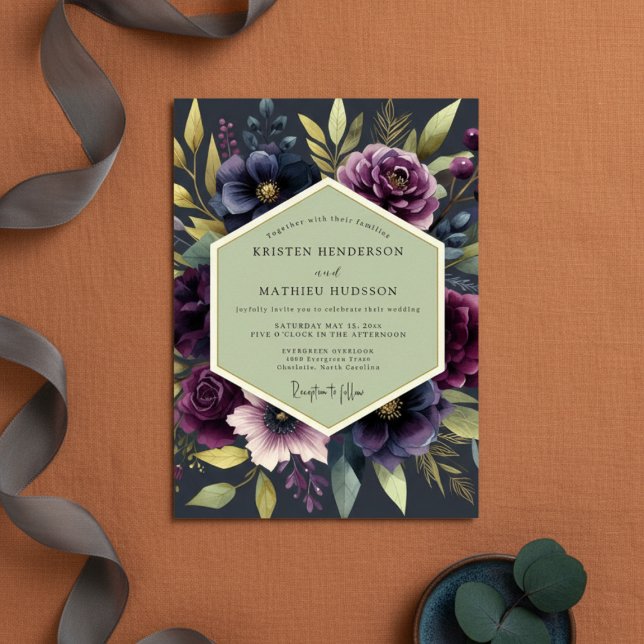 Deep Plum Bloom Autumn Wedding Invitation (Creator Uploaded)