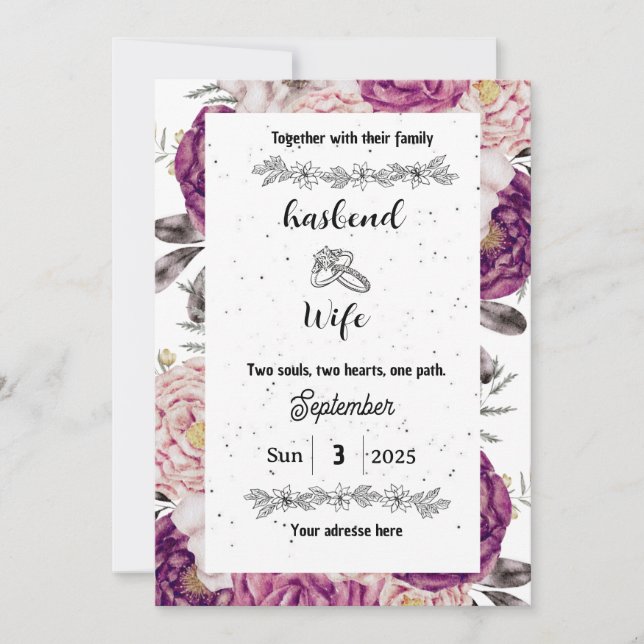 Deep Plum & Blush Watercolor Floral Wedding Invita Invitation (Front)