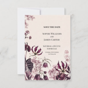 Deep Plum Botanical Collage Wedding Save The Date