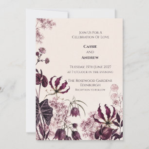 Deep Plum Botanical Garden Wedding Invitation