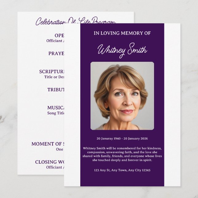 Deep Plum Celebration of Life Funeral Program (Front/Back)