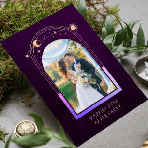 Deep Plum Celestial Photo Wedding Reception Invitation