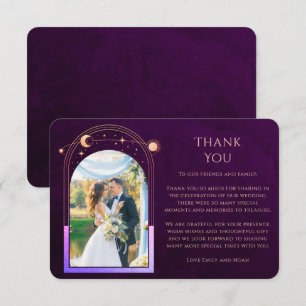 Deep Plum Celestial Sun Moon Stars Photo Wedding Thank You Card