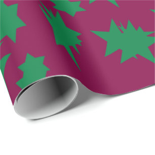 Deep plum colored with green star shapes Christmas Wrapping Paper