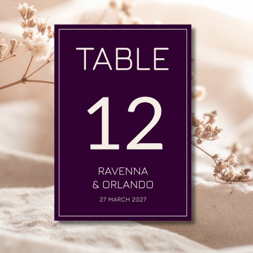 Deep Plum Cream Old Money Formal Wedding Table Number